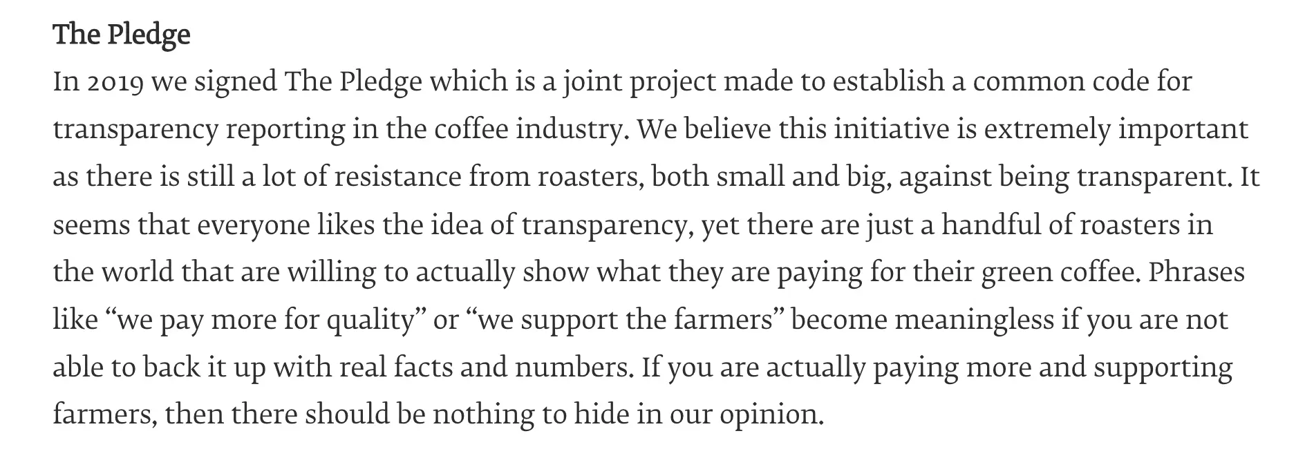 An excerpt from coffee roaster Tim Wendelbo's transparency report